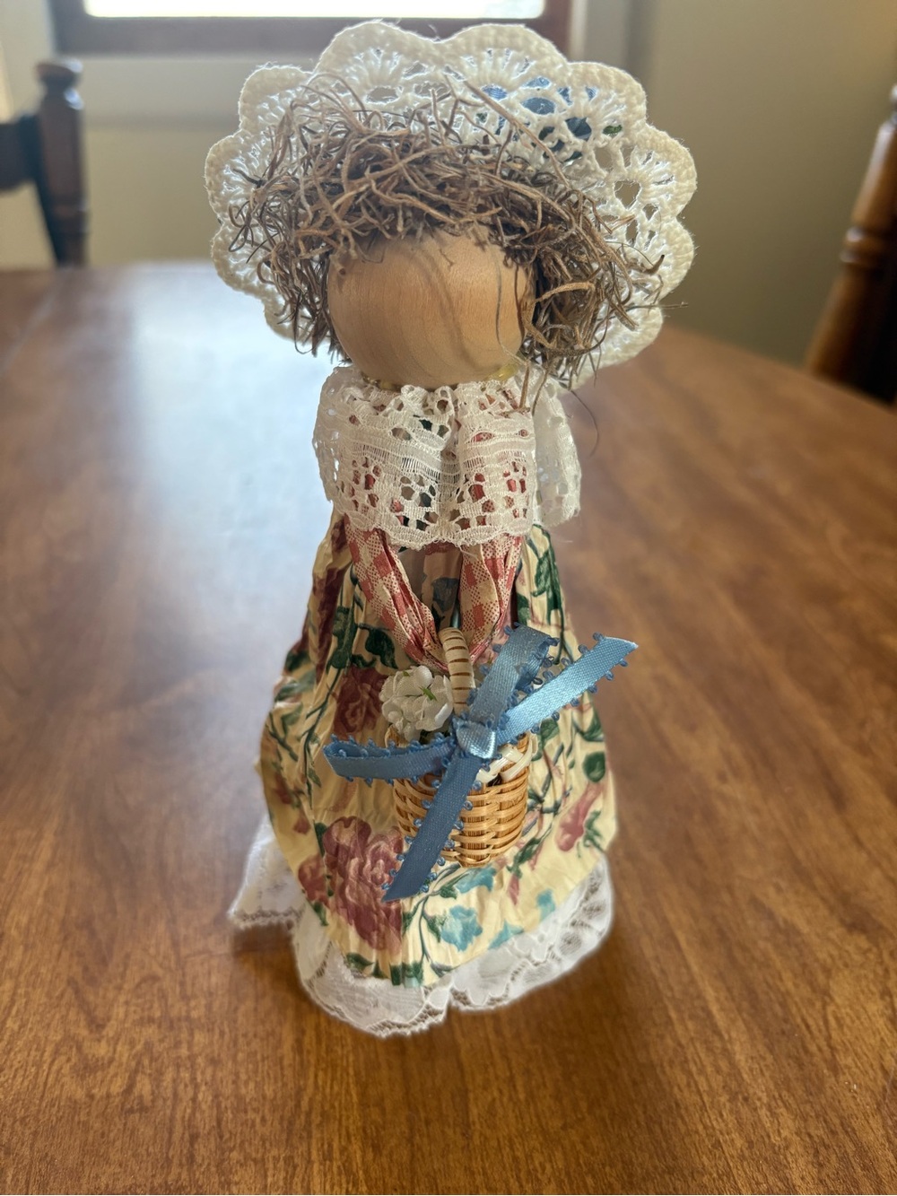 Vintage-Inspired Country Doll Figurine in Cream & Blue